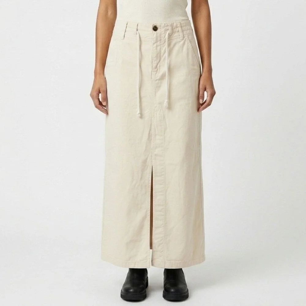FREE PEOPLE Front Split Maxi Skirt Ecru White Cream Women Size 0 Casual Cotton